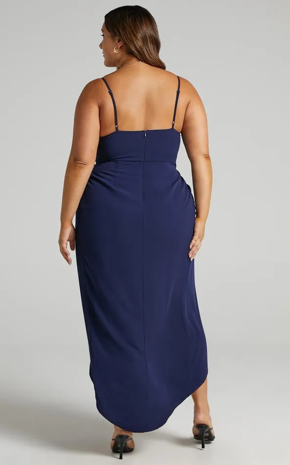 Showpo Lucky Day High Low Maxi Dress In Navy Women Curve Clothes