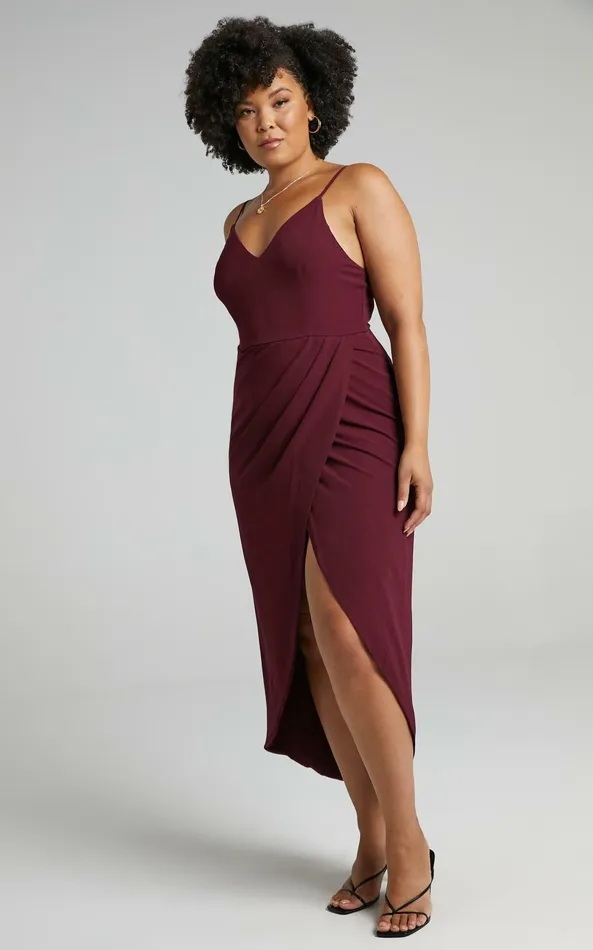 Showpo Lucky Day High Low Maxi Dress In Wine Women Curve Clothes