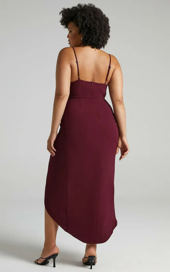 Showpo Lucky Day High Low Maxi Dress In Wine Women Curve Clothes