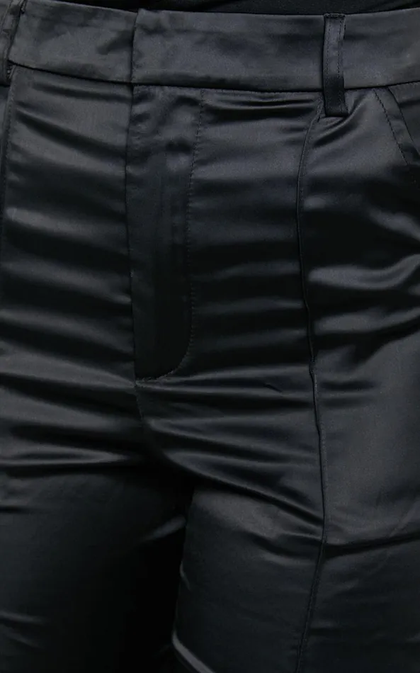 Showpo Luella Pants 8211 Satin Straight Leg Tailored Trousers In Black Women Pants