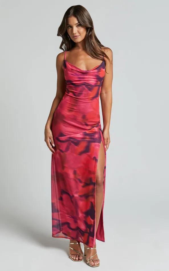 Showpo Lula Maxi Dress 8211 Cowl Neck Thigh Split Dress In Adeana Print Women Dresses Showpo Lula Maxi Dress 8211 Cowl Neck Thigh Split Dress In Adeana Print Women Dresses