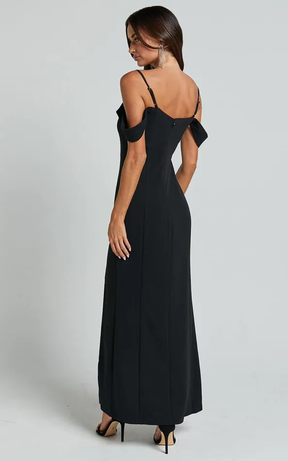 Showpo Lulette Maxi Dress 8211 Plunge V Off The Shoulder Sleeve Detail Maxi In Black Women Dresses