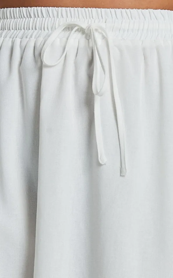 Showpo Lumi Two Piece Set Linen Look Strappy Crop Top And Drawstring Midi Skirt In White Women Dresses