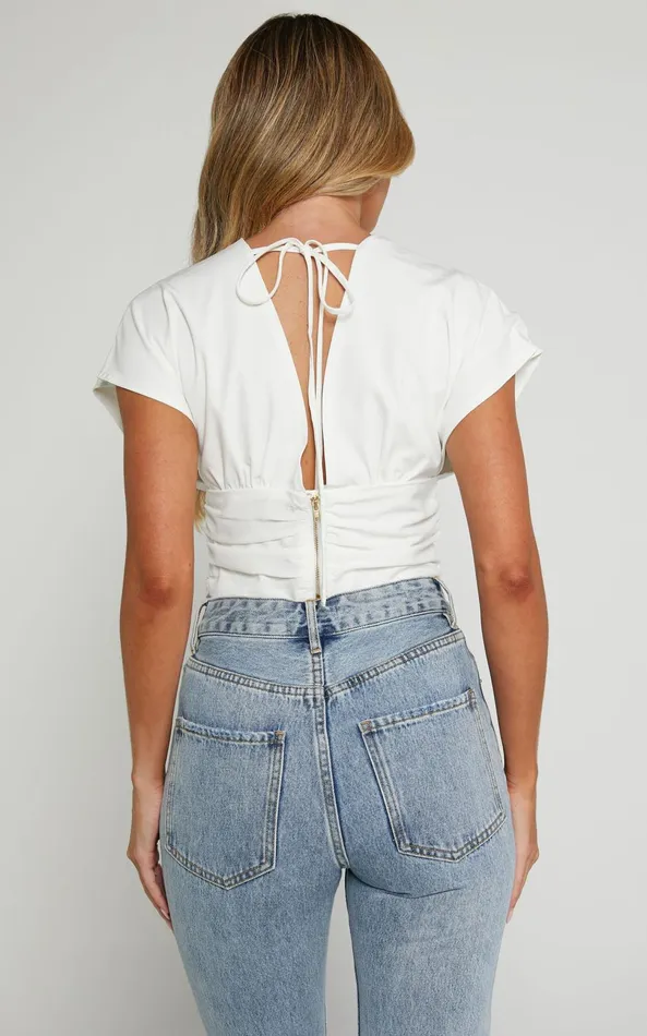 Showpo Lunar Top 8211 Plunge Neck Short Batwing Sleeve Top In Cream Women Tops