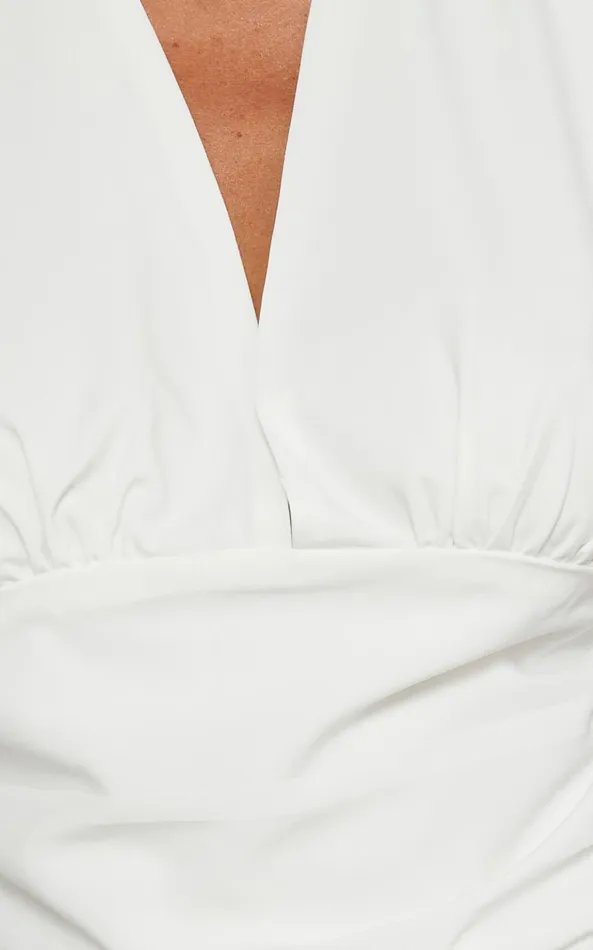 Showpo Lunar Top 8211 Plunge Neck Short Batwing Sleeve Top In Cream Women Tops
