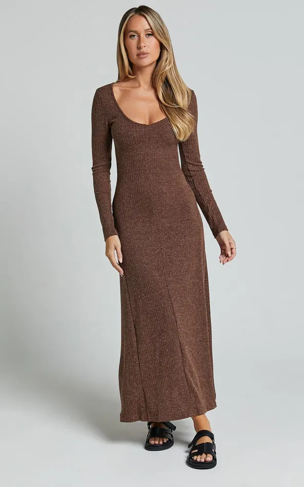 Showpo Lydia Midi Dress 8211 V Neck Long Sleeve Knitted Dress In Chocolate Women Dresses Showpo Lydia Midi Dress 8211 V Neck Long Sleeve Knitted Dress In Chocolate Women Dresses