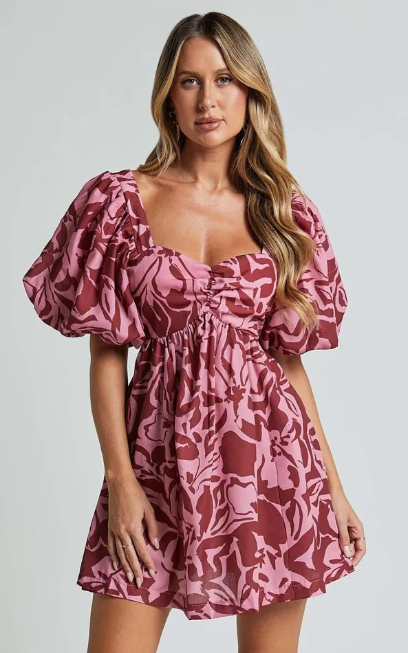 Showpo Lydie Mini Dress 8211 Sweetheart Short Balloon Sleeve Ruched Bodice Dress In Whirlwind Floral Print Women Dresses Showpo Lydie Mini Dress 8211 Sweetheart Short Balloon Sleeve Ruched Bodice Dress In Whirlwind Floral Print Women Dresses