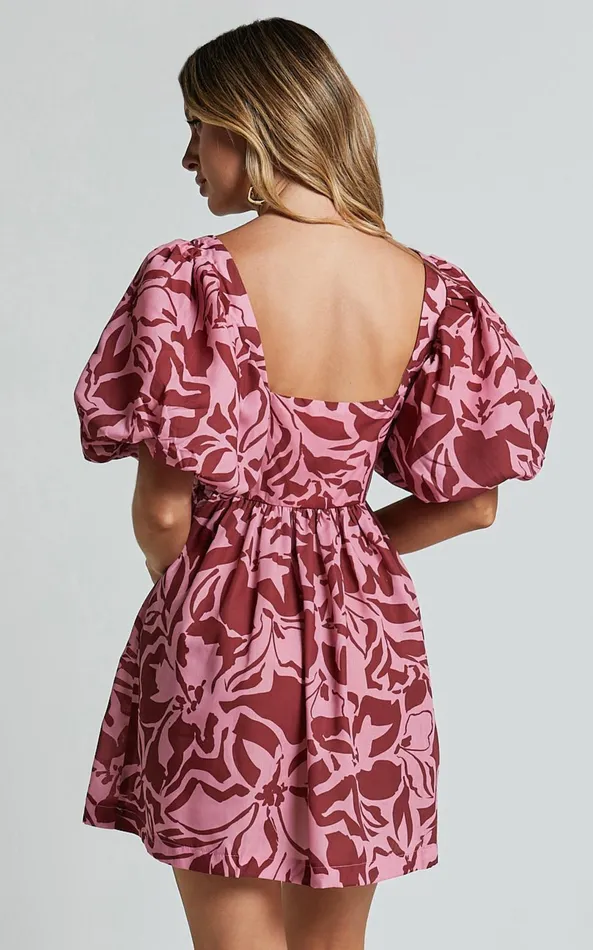 Showpo Lydie Mini Dress 8211 Sweetheart Short Balloon Sleeve Ruched Bodice Dress In Whirlwind Floral Print Women Dresses