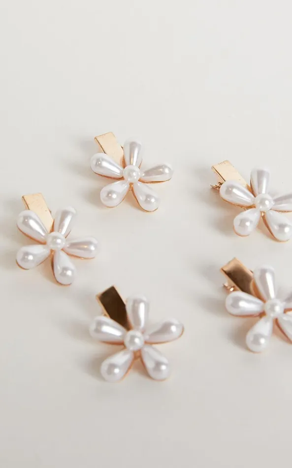 Showpo Lydina Pearl Flower Hair Clips 8211 Pack Of 5 In Pearl Women Hair