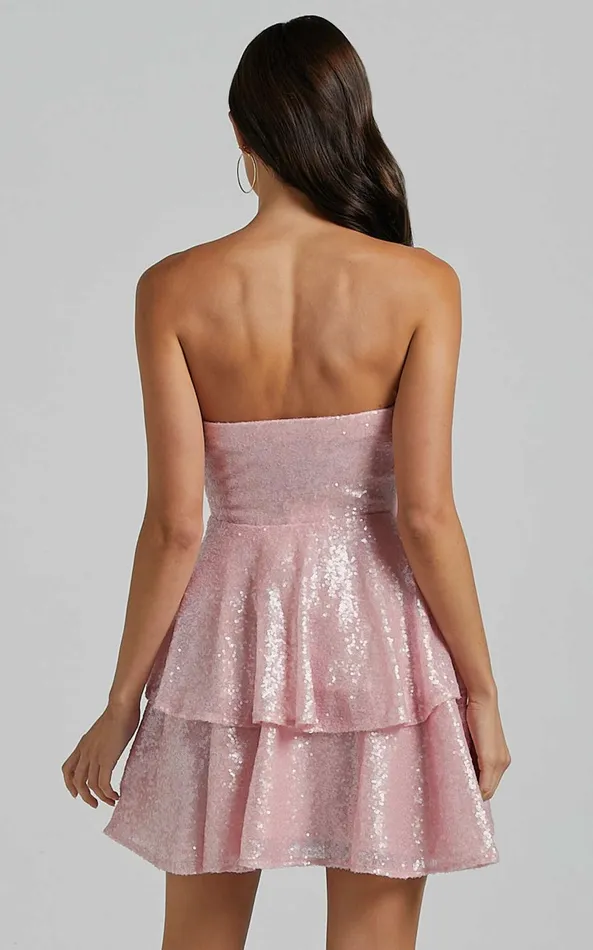 Showpo Mabel Mini Dress 8211 Strapless Sweetheart Neck Tiered In Pink Women Dresses