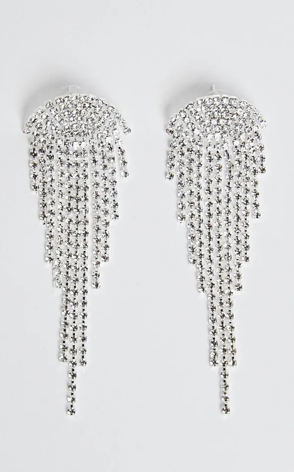Showpo Maddie Earrings 8211 Diamante Drop Earrings In Silver Women Earrings