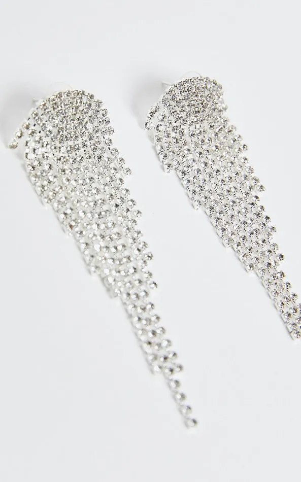Showpo Maddie Earrings 8211 Diamante Drop Earrings In Silver Women Earrings