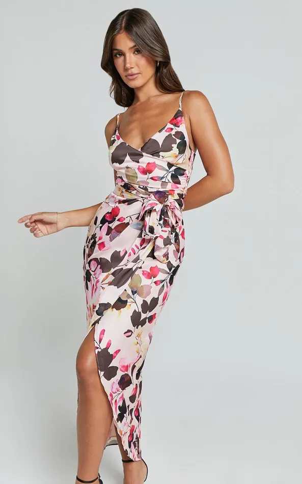 Showpo Maddison Midi Dress 8211 Strappy Wrap Dress In Rosalind Print Women Dresses