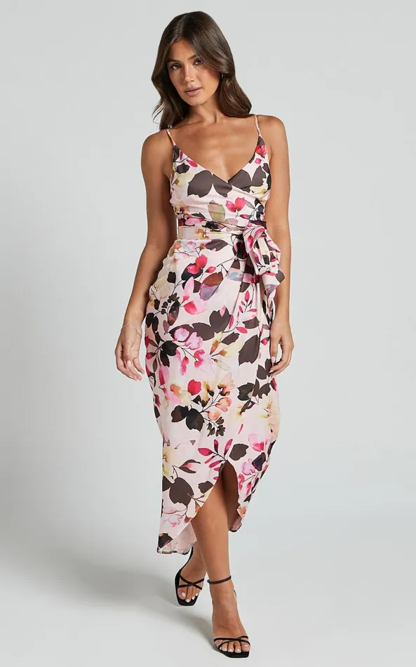 Showpo Maddison Midi Dress 8211 Strappy Wrap Dress In Rosalind Print Women Dresses