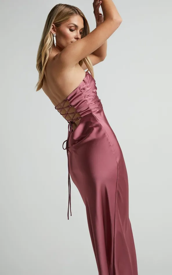 Showpo Madelynn Midi Dress 8211 Twist Front Satin Dress In Plum Women Dresses