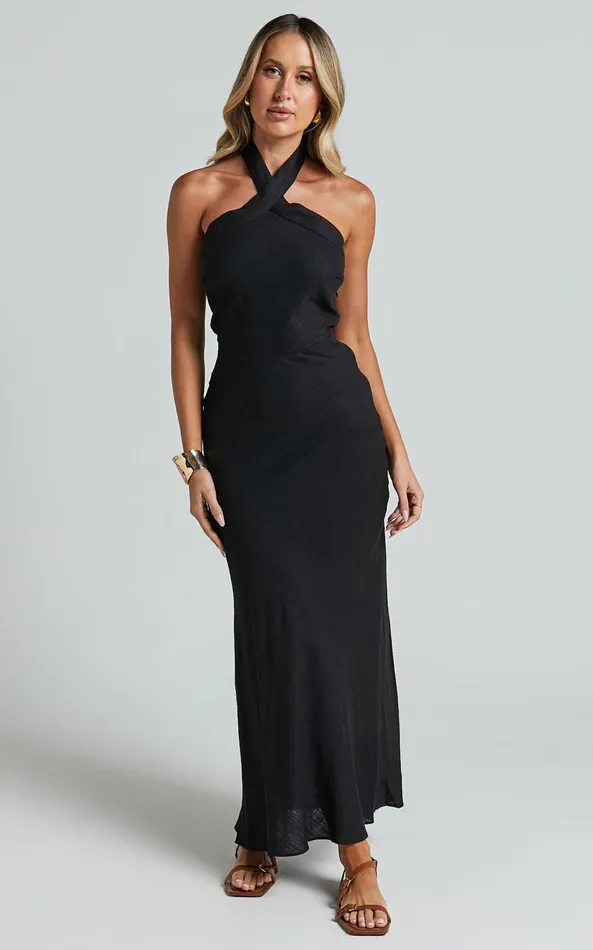 Showpo Maelynn Midi Dress 8211 Linen Look Twist Halter Neck Low Back Slip Dress In Black Women Dresses Showpo Maelynn Midi Dress 8211 Linen Look Twist Halter Neck Low Back Slip Dress In Black Women Dresses