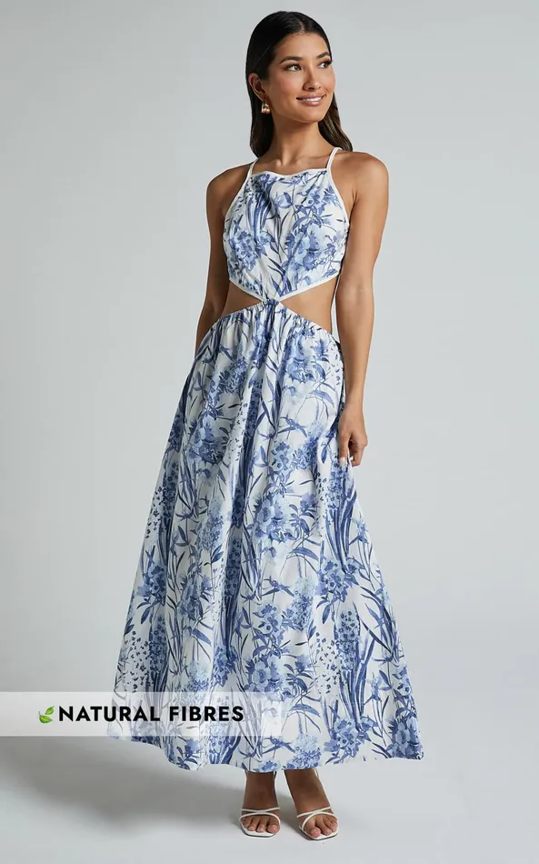 Showpo Maenerva Midi Dress 8211 Sleeveless Straight Neck Cut Out Dress In Blue Floral Women Dresses Showpo Maenerva Midi Dress 8211 Sleeveless Straight Neck Cut Out Dress In Blue Floral Women Dresses
