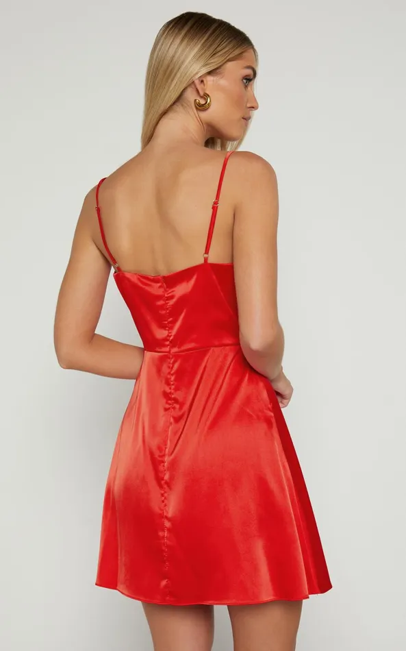 Showpo Maisey Mini Dress 8211 V Neck Lace Detail Slip Dress In Red Women Dresses