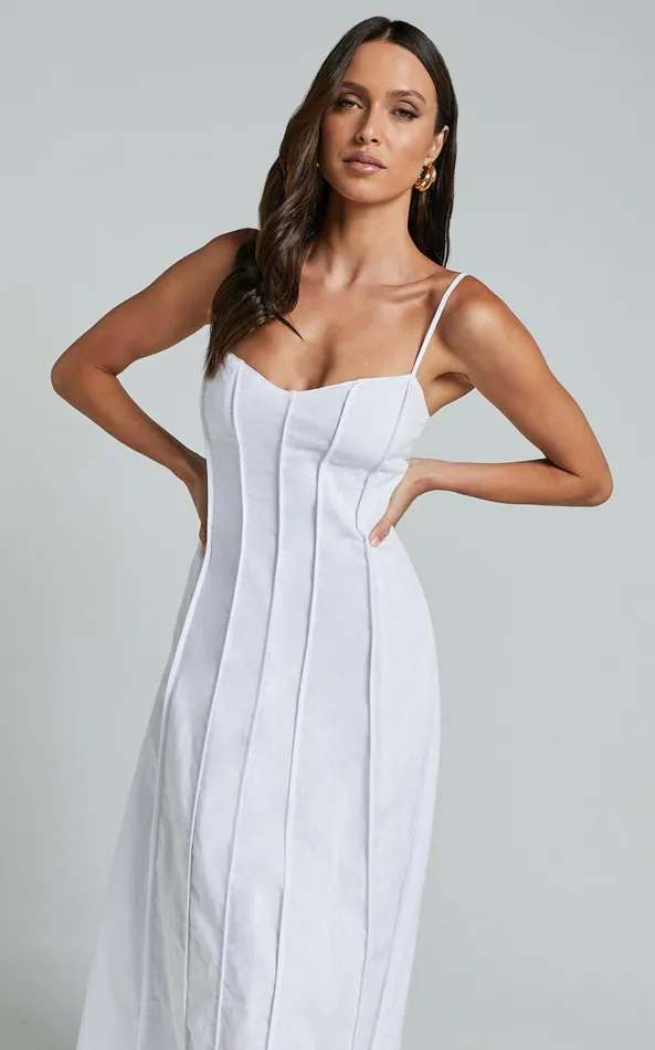 Showpo Maiyhen Midi Dress 8211 Strappy Sweetheart Neck A Line Dress In White Women Dresses