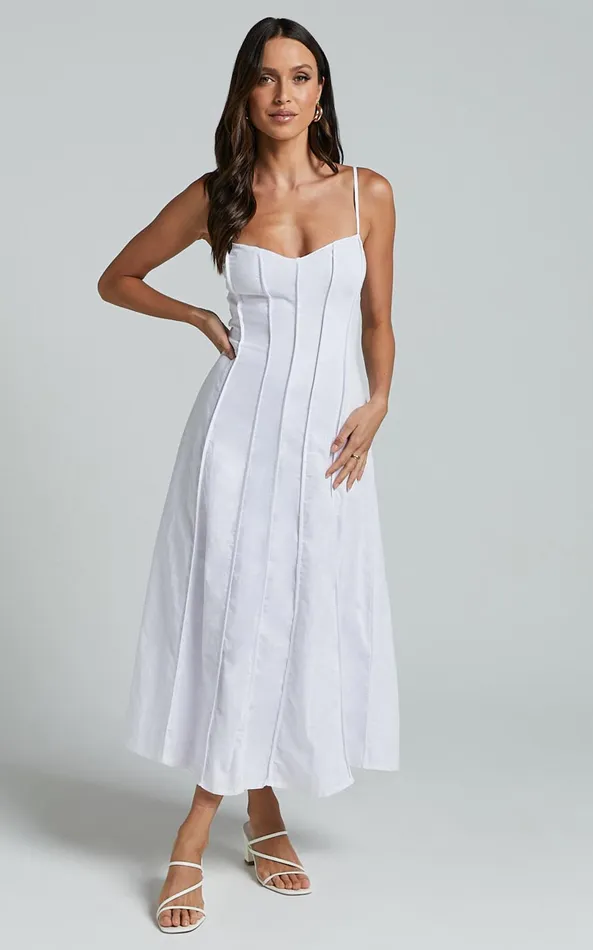 Showpo Maiyhen Midi Dress 8211 Strappy Sweetheart Neck A Line Dress In White Women Dresses