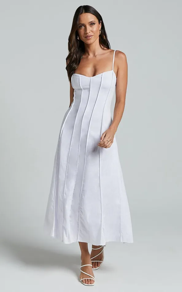 Showpo Maiyhen Midi Dress 8211 Strappy Sweetheart Neck A Line Dress In White Women Dresses