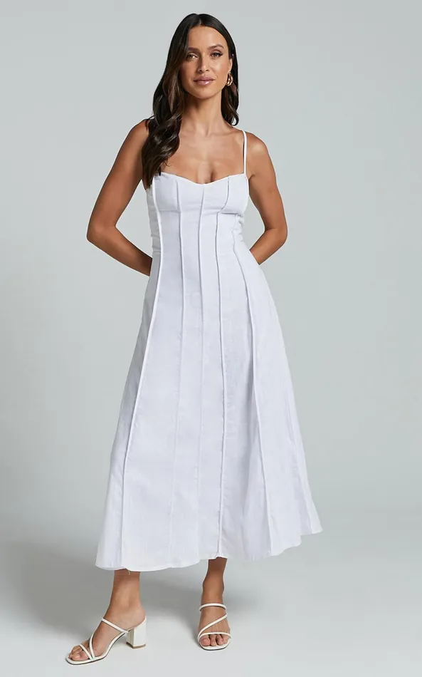 Showpo Maiyhen Midi Dress 8211 Strappy Sweetheart Neck A Line Dress In White Women Dresses