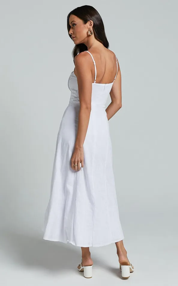 Showpo Maiyhen Midi Dress 8211 Strappy Sweetheart Neck A Line Dress In White Women Dresses