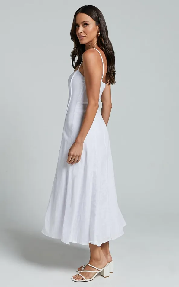 Showpo Maiyhen Midi Dress 8211 Strappy Sweetheart Neck A Line Dress In White Women Dresses
