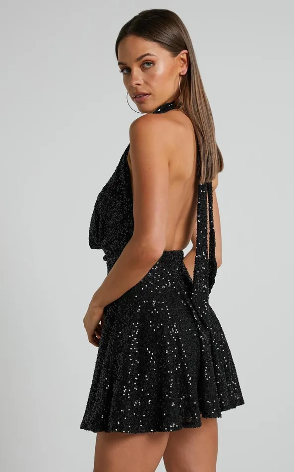Showpo Malisha Mini Dress 8211 Cowl Neck Fit And Flare Dress In Black Women Dresses