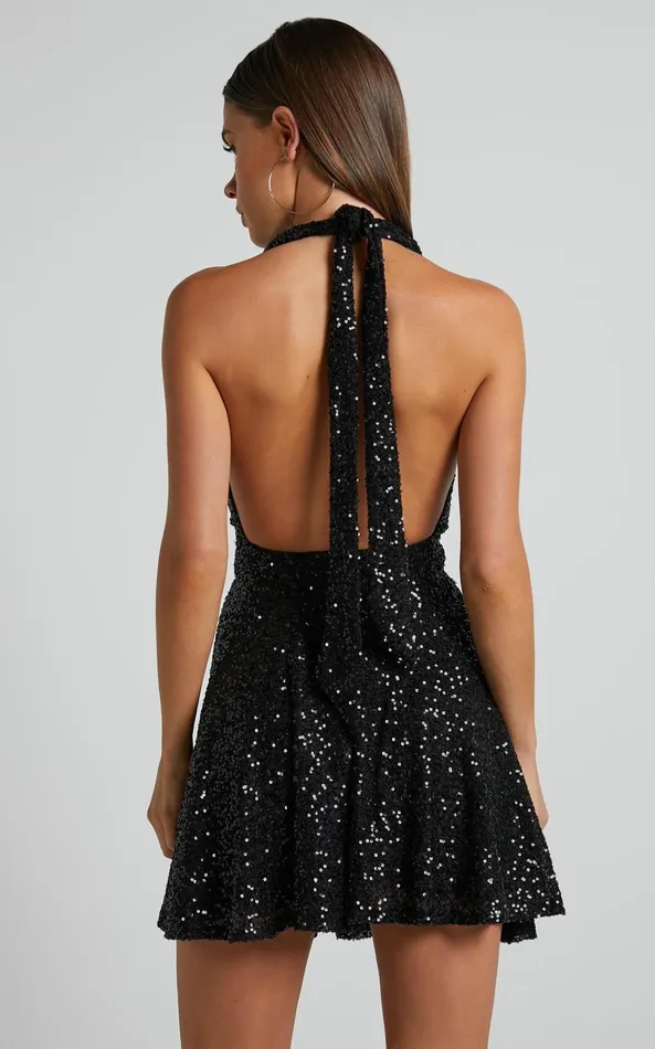 Showpo Malisha Mini Dress 8211 Cowl Neck Fit And Flare Dress In Black Women Dresses