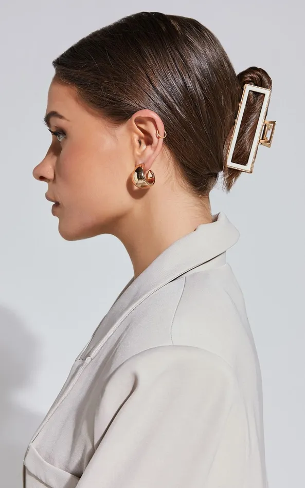 Showpo Mandy Hair Clip 8211 Metal Plastic Clip In White and Gold Women Hair