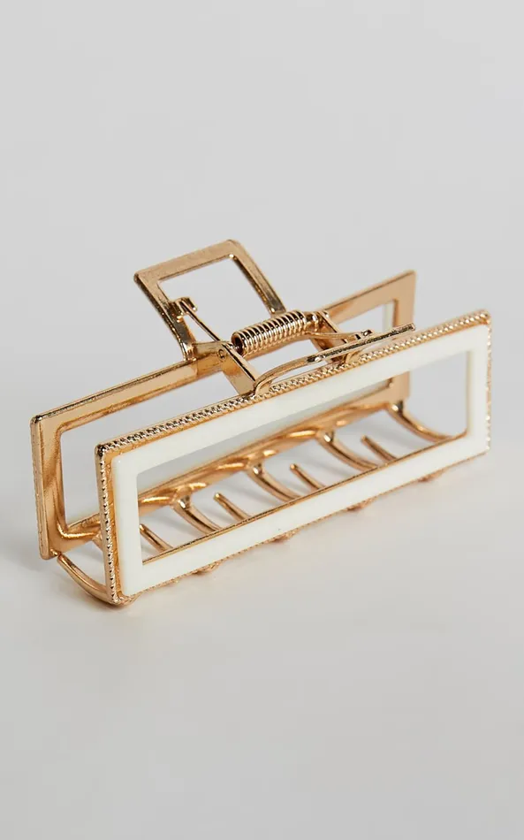 Showpo Mandy Hair Clip 8211 Metal Plastic Clip In White and Gold Women Hair