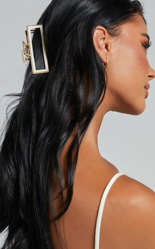 Showpo Mandy Hair Clip 8211 Metal Plastic Clip In White and Gold Women Hair