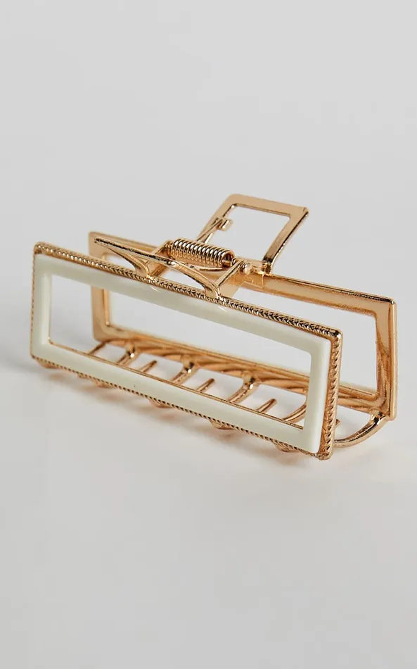 Showpo Mandy Hair Clip 8211 Metal Plastic Clip In White and Gold Women Hair