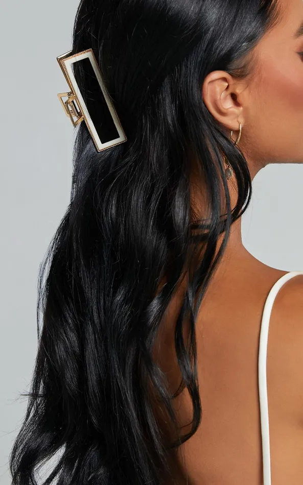 Showpo Mandy Hair Clip 8211 Metal Plastic Clip In White and Gold Women Hair