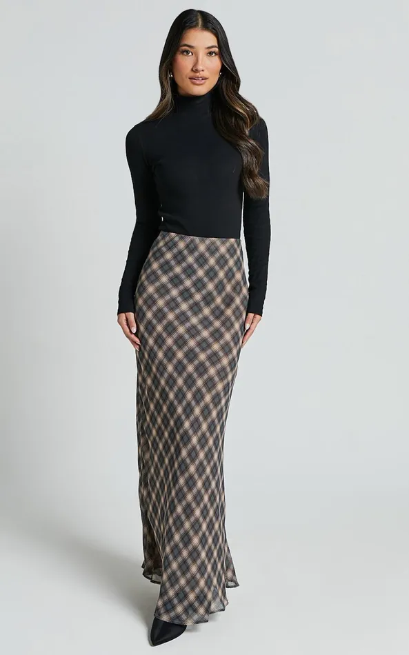 Showpo Mandy Maxi Skirt 8211 High Waist Slip Skirt In Multi Check Women Skirts