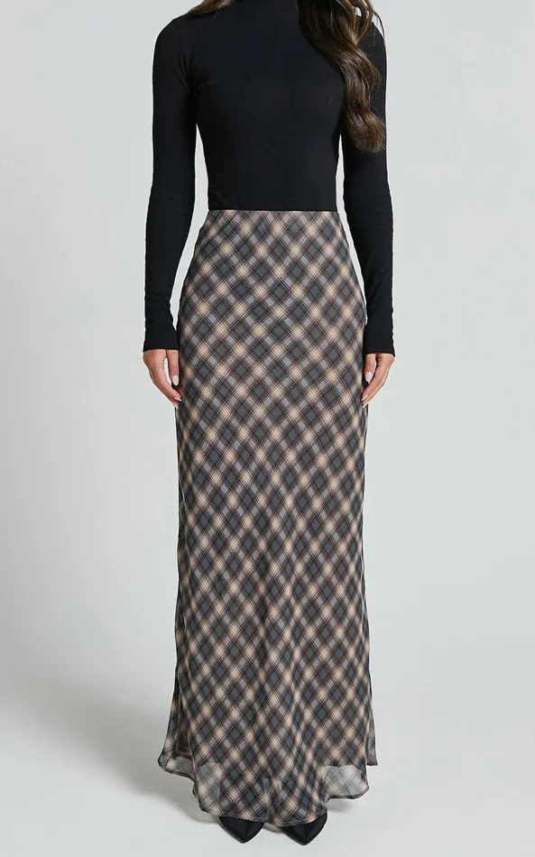 Showpo Mandy Maxi Skirt 8211 High Waist Slip Skirt In Multi Check Women Skirts