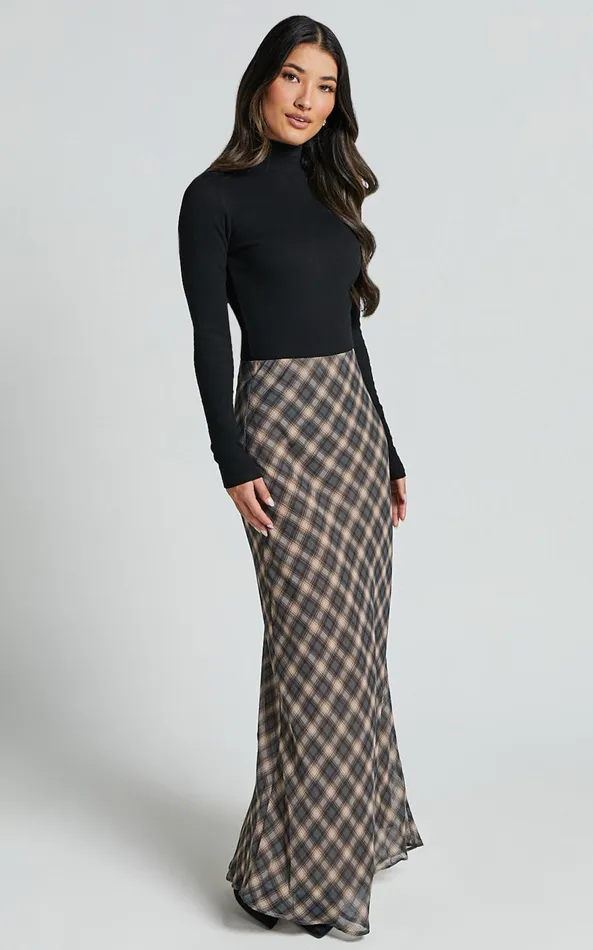 Showpo Mandy Maxi Skirt 8211 High Waist Slip Skirt In Multi Check Women Skirts