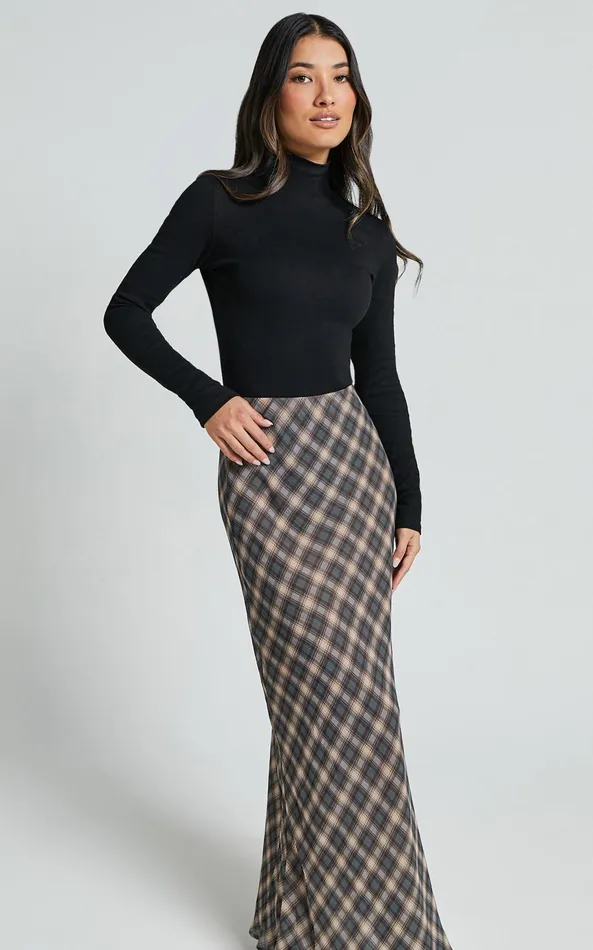 Showpo Mandy Maxi Skirt 8211 High Waist Slip Skirt In Multi Check Women Skirts