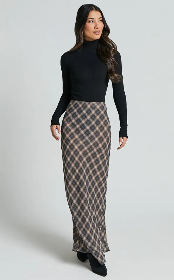 Showpo Mandy Maxi Skirt 8211 High Waist Slip Skirt In Multi Check Women Skirts
