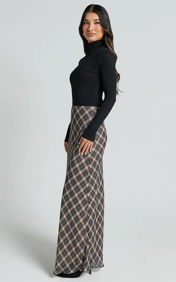 Showpo Mandy Maxi Skirt 8211 High Waist Slip Skirt In Multi Check Women Skirts