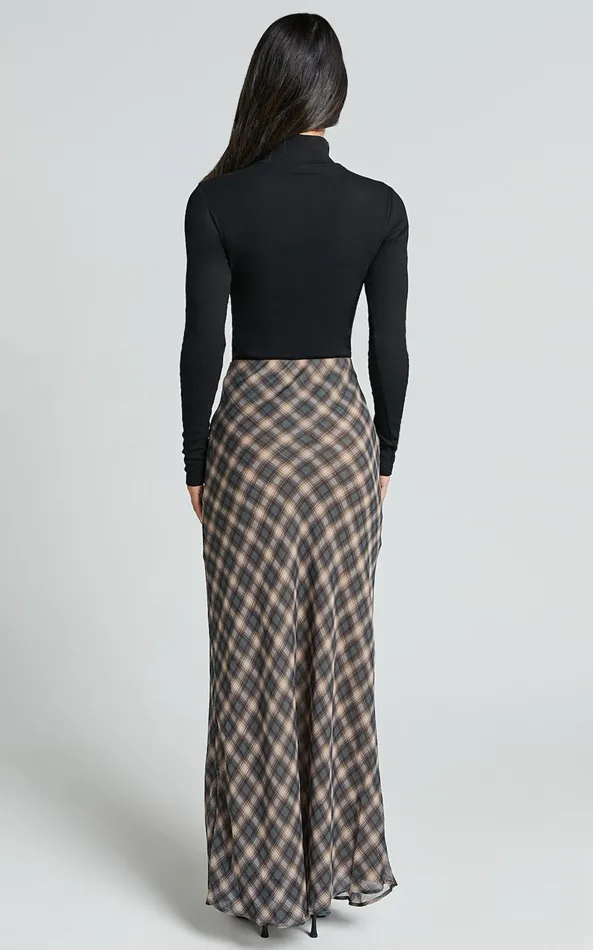 Showpo Mandy Maxi Skirt 8211 High Waist Slip Skirt In Multi Check Women Skirts