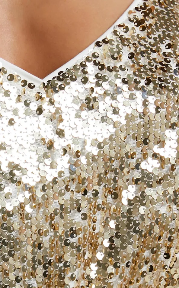 Showpo Manika Bodysuit 8211 Sequin Bodysuit In Gold Women Tops
