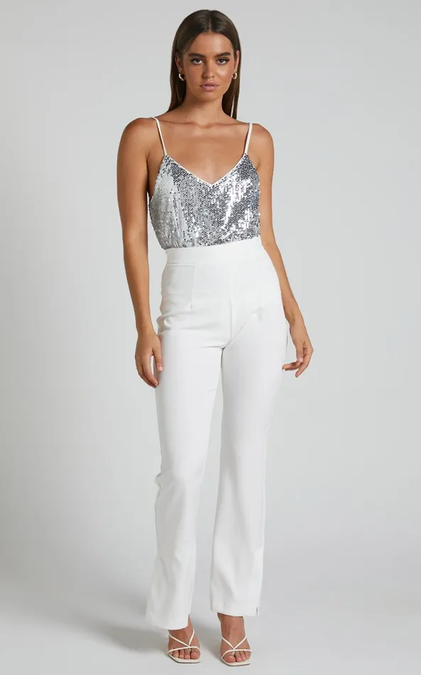 Showpo Manika Bodysuit 8211 Sequin Bodysuit In Silver Women Curve Clothes