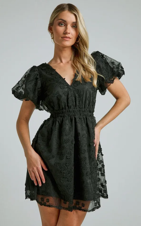 Showpo Marciana Mini Dress 8211 V Neck Puff Sleeve With Lace Dress In Black Women Dresses Showpo Marciana Mini Dress 8211 V Neck Puff Sleeve With Lace Dress In Black Women Dresses
