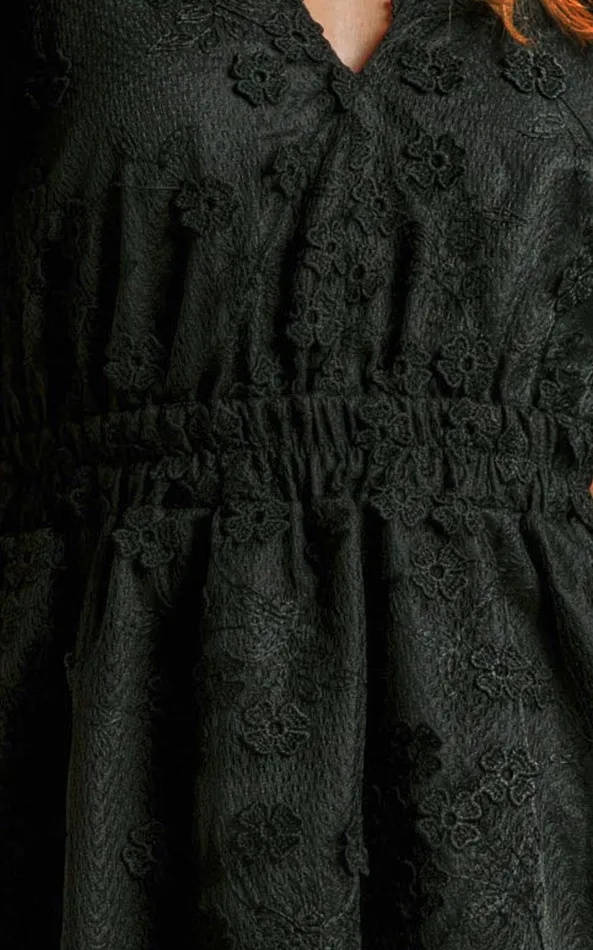 Showpo Marciana Mini Dress 8211 V Neck Puff Sleeve With Lace Dress In Black Women Dresses