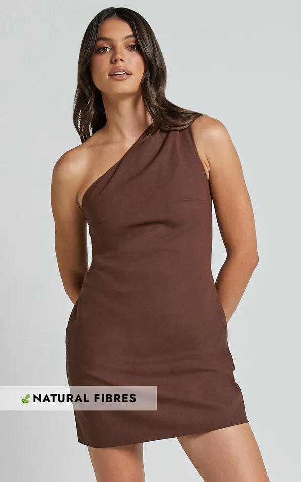 Showpo Mardelle Mini Dress 8211 Linen Look One Shoulder Shift Dress In Chocolate Women Dresses Showpo Mardelle Mini Dress 8211 Linen Look One Shoulder Shift Dress In Chocolate Women Dresses