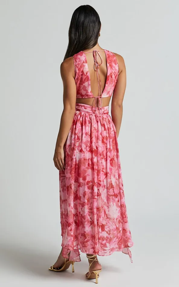 Showpo Marga Maxi Dress 8211 Plunge Ruffle Detail Cut Out Dress In Petal Paradise Women Dresses
