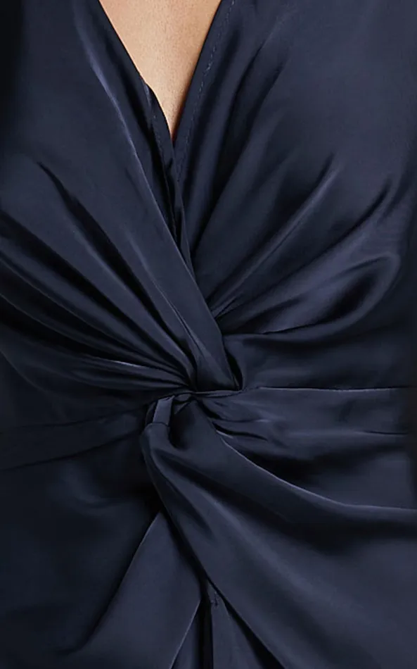 Showpo Mariah Maxi Dress 8211 Twist Detail Wrap Hem Satin Dress In Midnight Blue Women Dresses