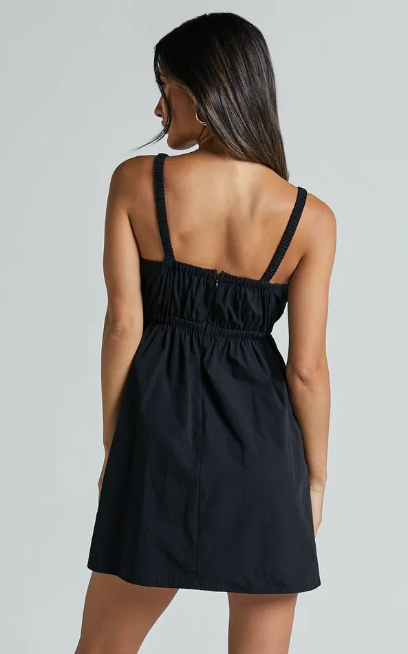 Showpo Marie Mini Dress 8211 Strappy V Neck Front Cut Out A Line In Black Women Dresses